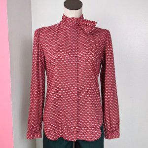 VTG 70s/80s Red Micro Printed Bow Tie Blouse
